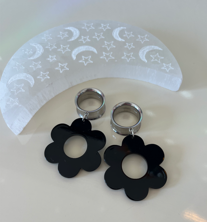 Black Daisy Dangle Plugs