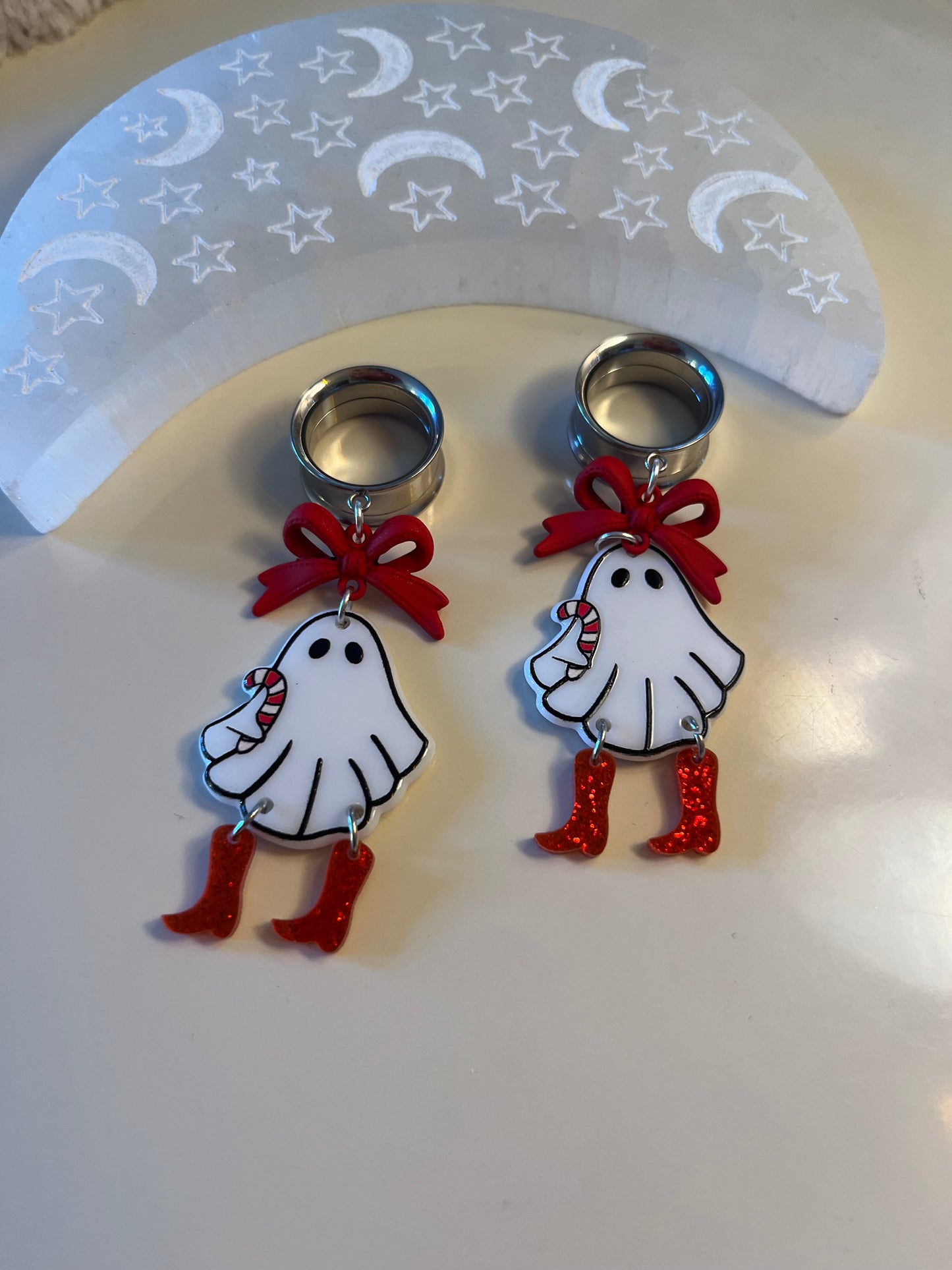 Christmas Candy Cane Ghost Dangle Plugs