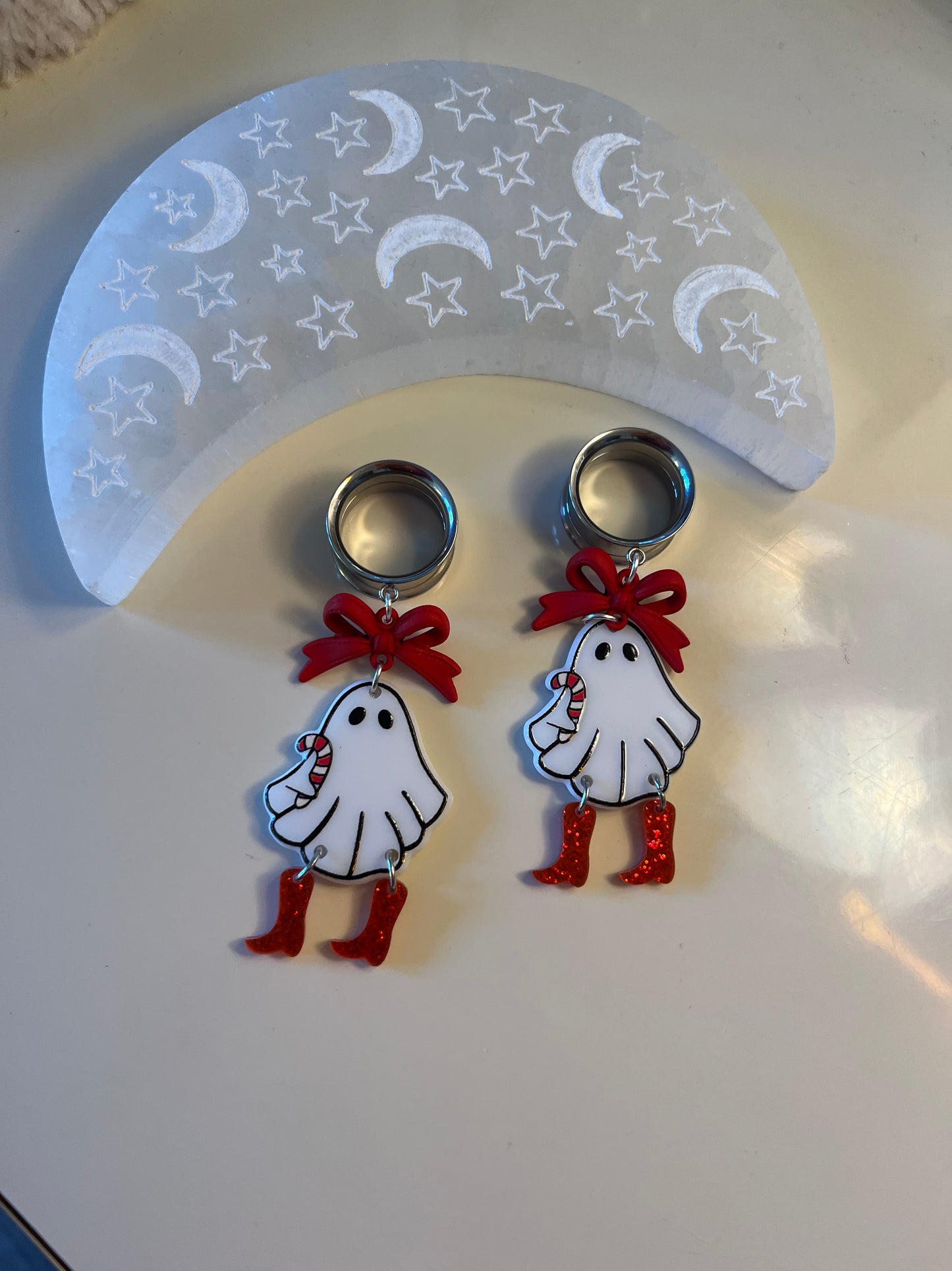 Christmas Candy Cane Ghost Dangle Plugs