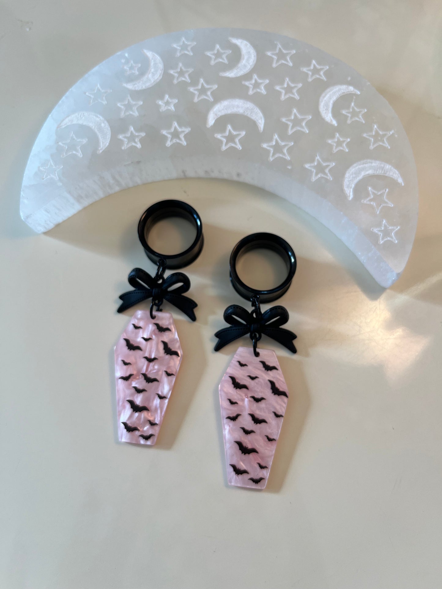 Pink Bat Coffin Dangle Plugs