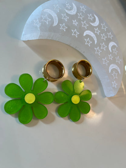 Green Daisy Dangle Plugs