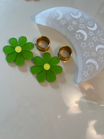 Green Daisy Dangle Plugs