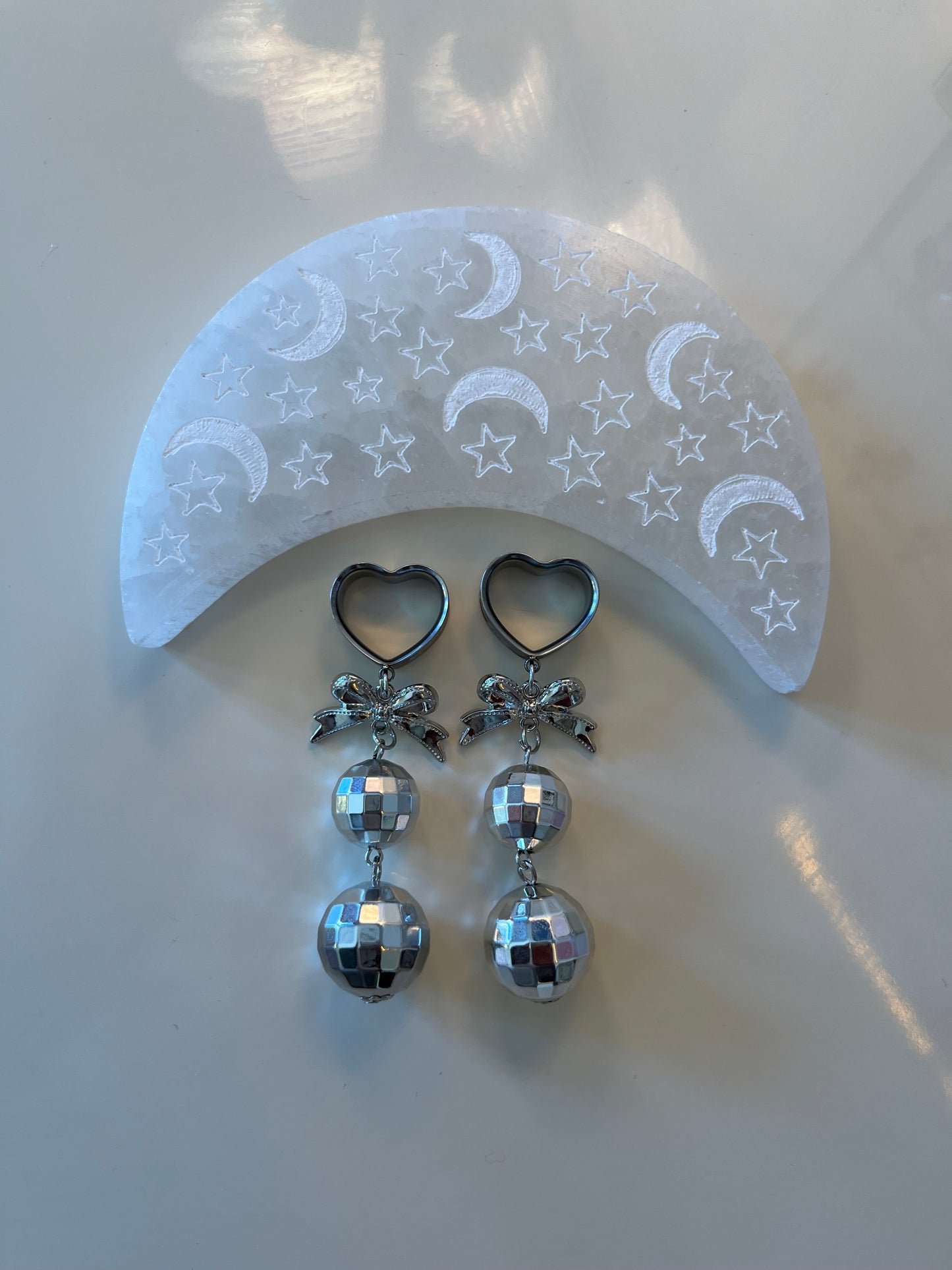 Silver Disco Ball  Dangle Plugs