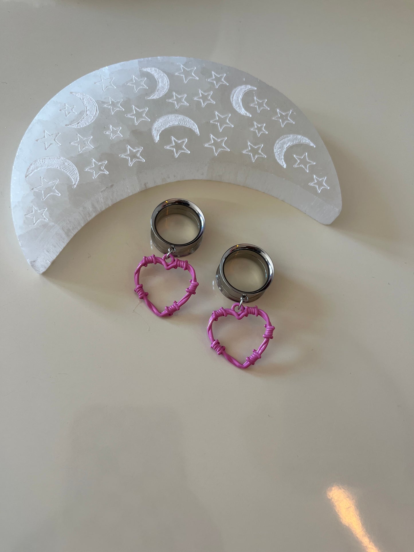 Mini Barbwire Heart Hoop Dangle Plugs