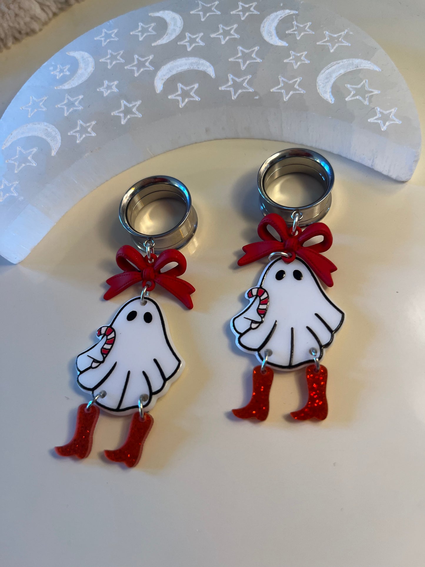 Christmas Candy Cane Ghost Dangle Plugs