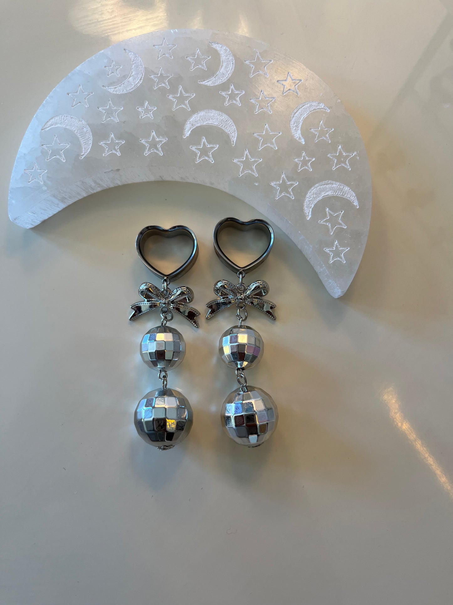 Silver Disco Ball  Dangle Plugs