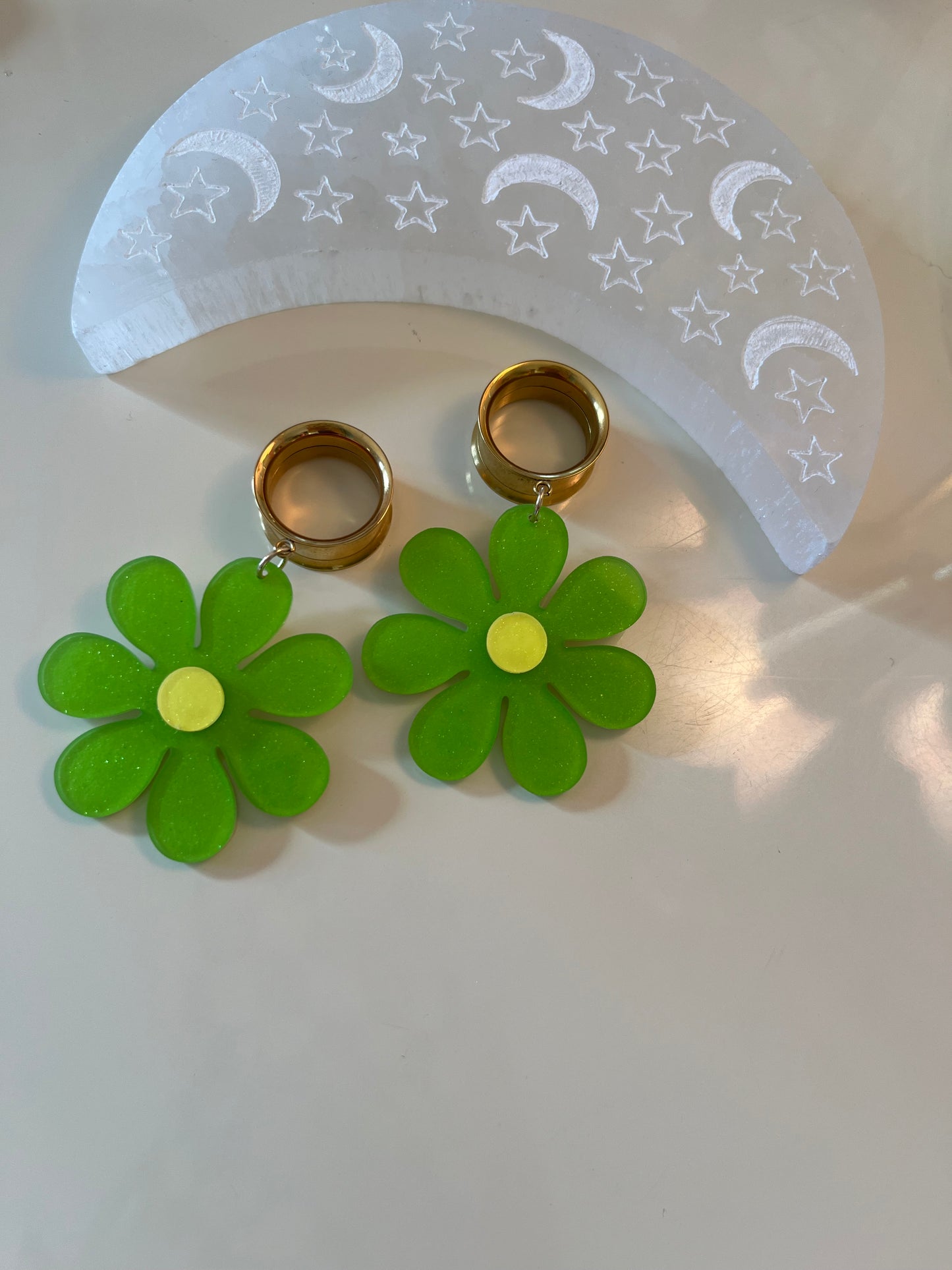 Green Daisy Dangle Plugs